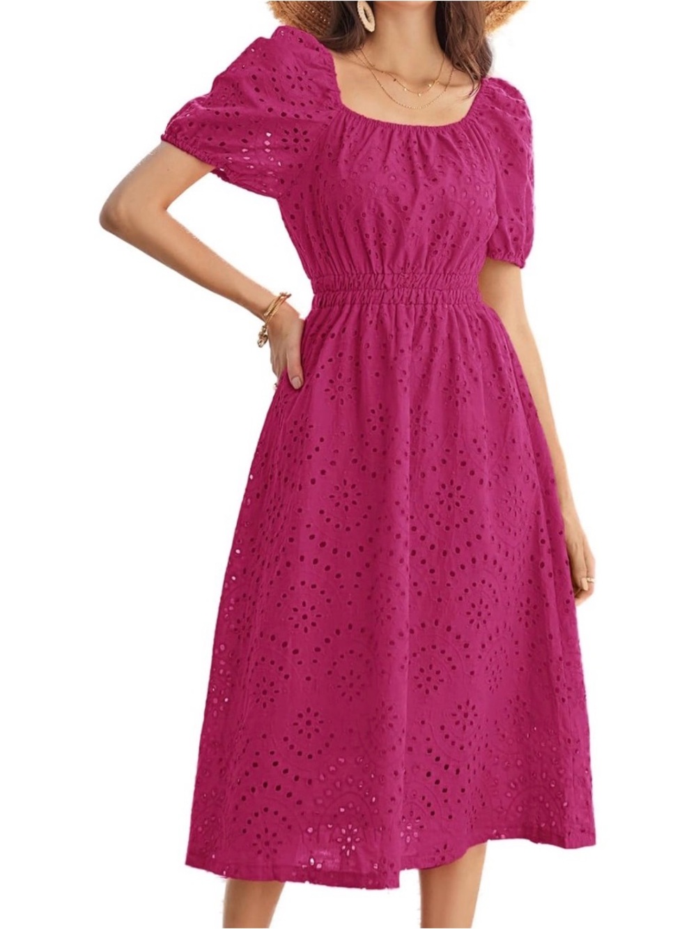 Women’s Pink Eyelet Puff-Sleeve Sundress